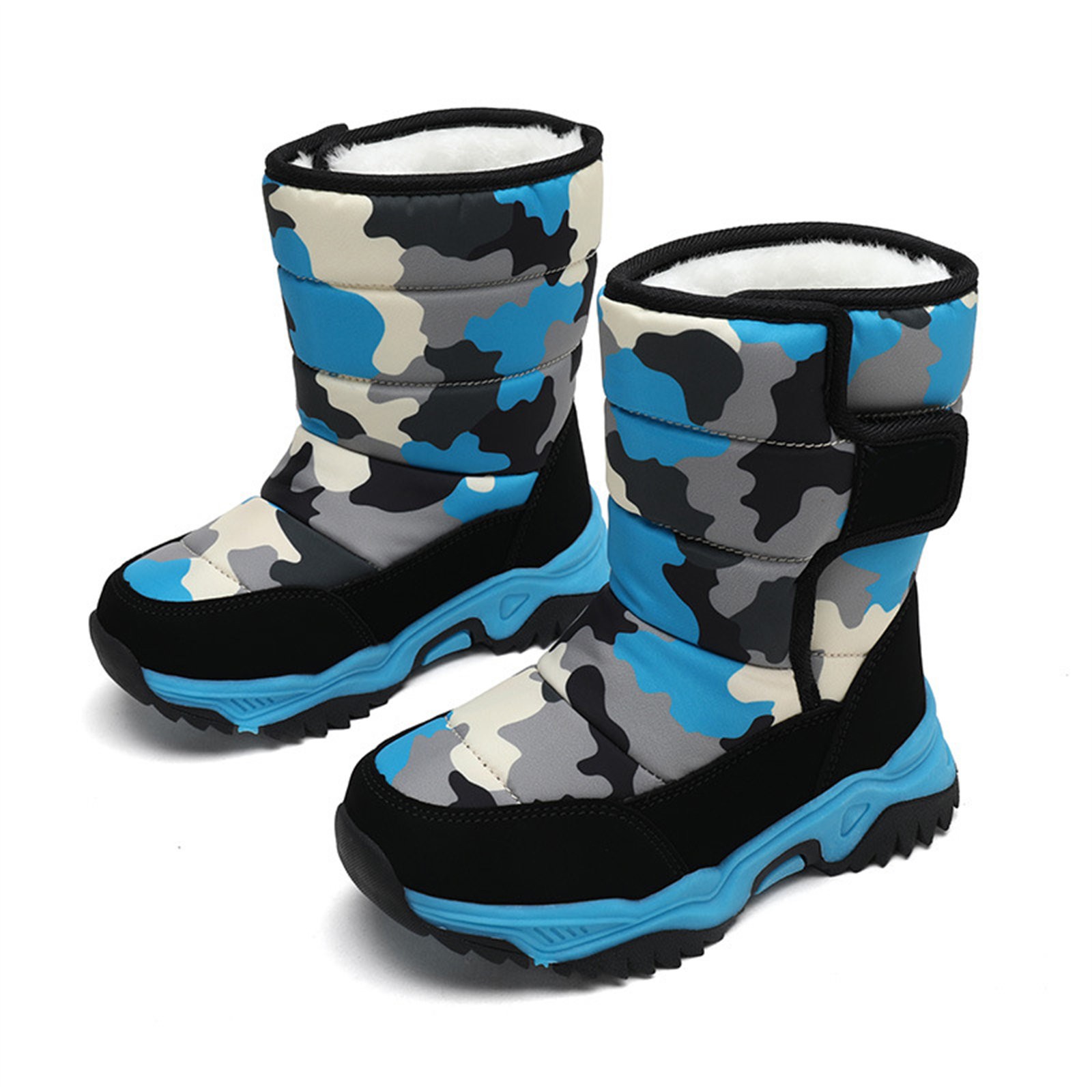 GEZHEN Toddler Rain Boots Girls' Thickened Camouflage Boots Boys' Cotton Shoes and Fleece Winter Warm For 4 to 14 Years Kids Boots